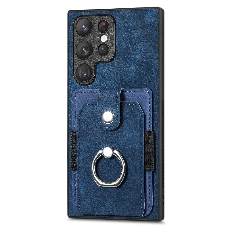 Ring Stand Card Holder PU Leather Shockproof Phone Case - Tough Hard Protective Cover