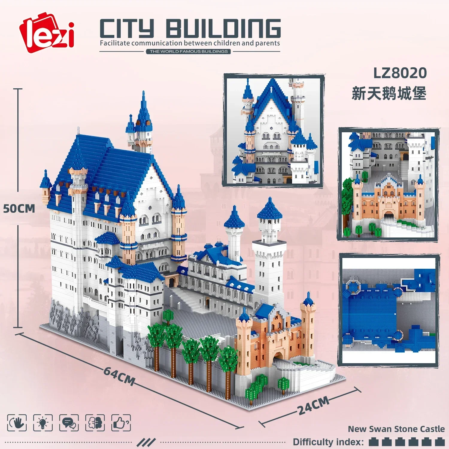 Neuschwanstein Castle Princess Building Blocks Kit Makes a Great Gift for Boys and Girls Birthday Party Favors