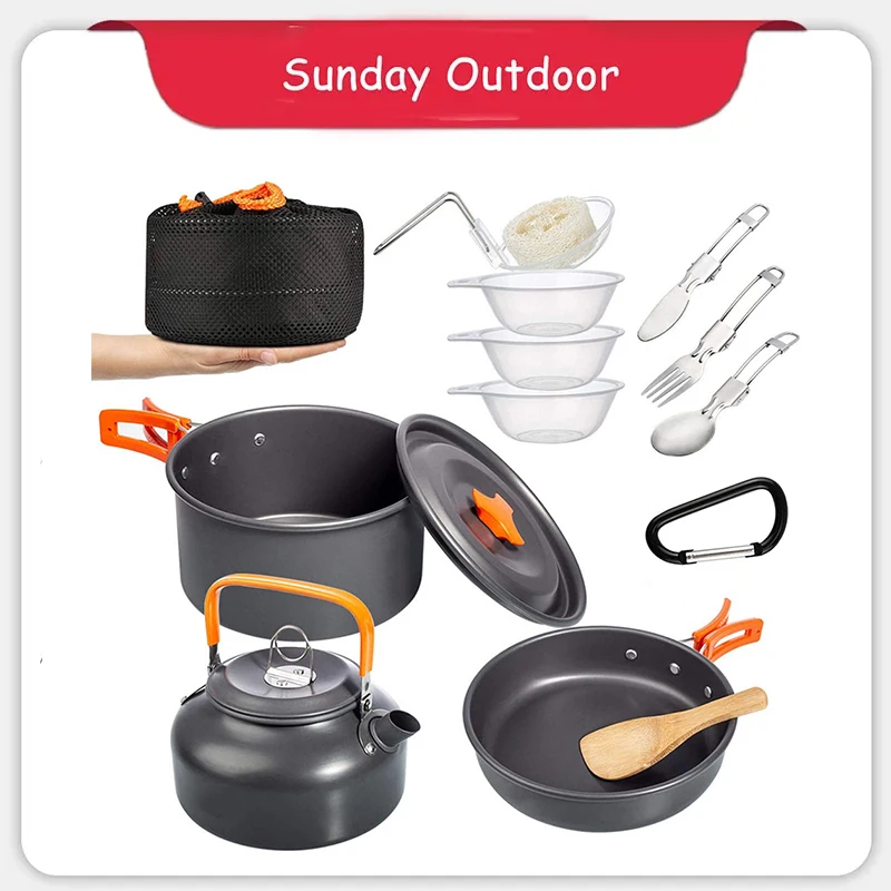 

5-Piece Portable Camping Cookware Set with Hard Anodized Aluminum, Folding Handles for Easy Carrying