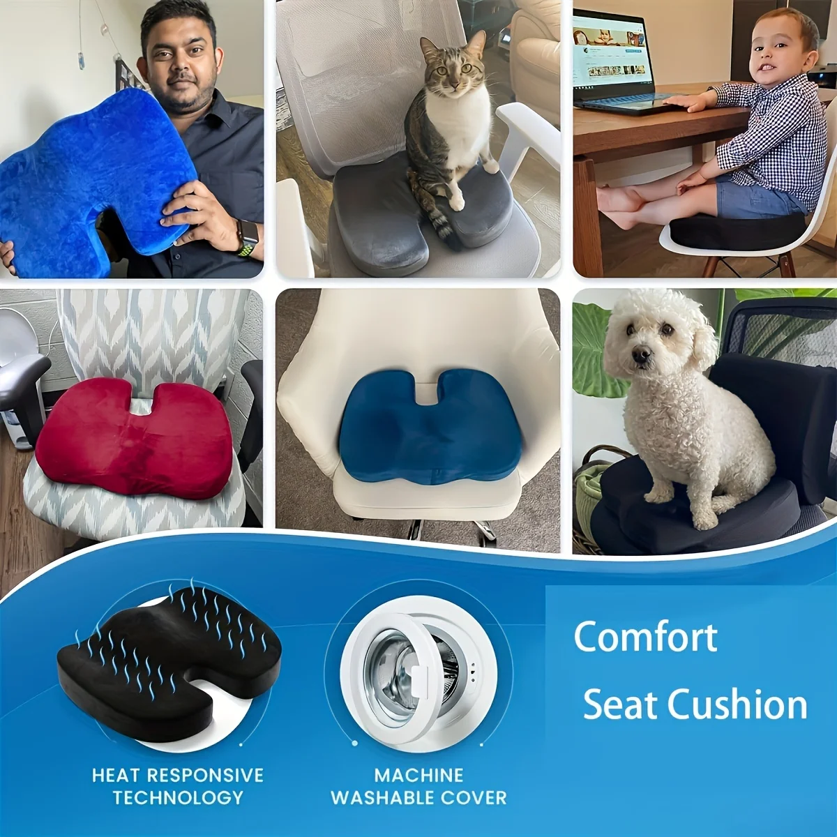 Long Lasting Comfort Seat Cushion - Office Chair Seat Cushion,  All Day Comfortable Sitting - Back Cushion, Office Chair Support 2