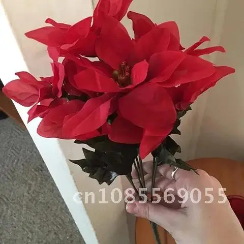 

Poinsettia Flowers Artificial Christmas Decorations Home Red Flowers Head Bouquet Xmas Tree Ornament New Year 2022