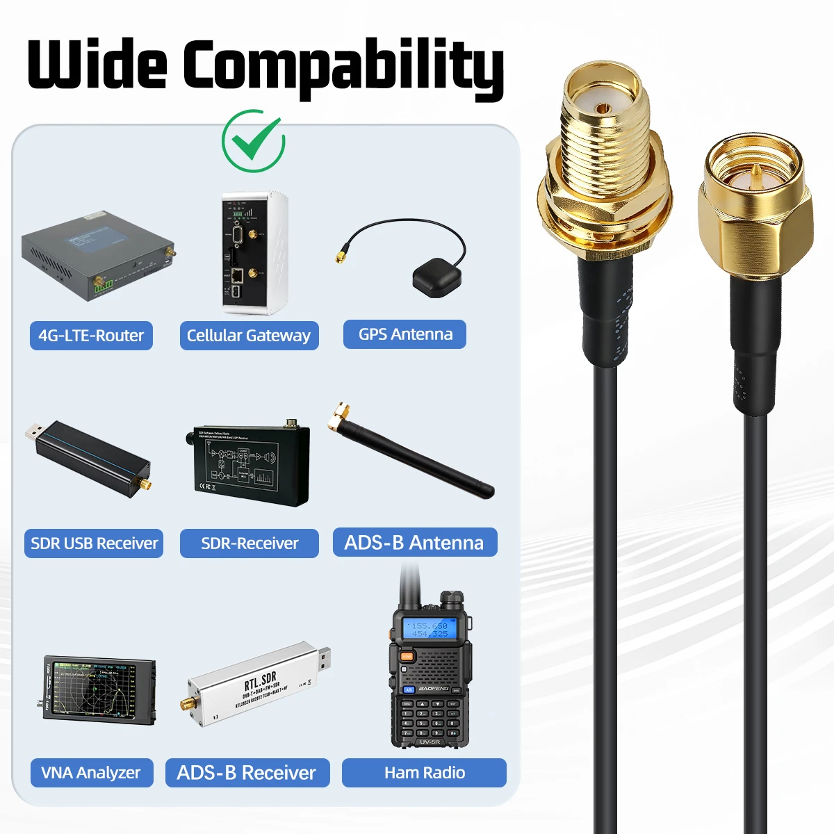 ABBREE SMA - SMA 동축 안테나 연장 케이블 WiFi 안테나/라우터/RG174 네트워크 카드용 남성-여성 동축 피더 와이어