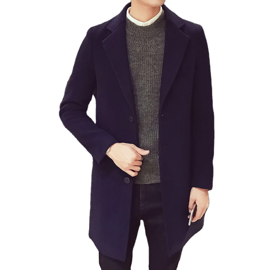 New Men's The Korean version of slim coat surplice Lapel Suit Fashion long loose Jackets Versatile Solid Long Trench Coat Men