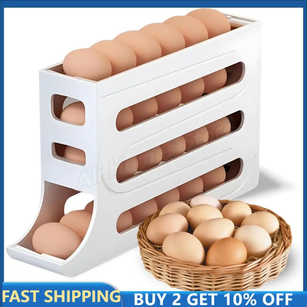 

4 Layers Refrigerator Egg Holder Automatic Rolling Eggs Storage Box Dispenser Rack Fridge Container Kitchen Fridge Egg Organizer