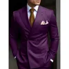 Double Breasted Men Suits Solid Color Peak Lapel Skinny 2 Piece Jacket Pants Formal Weddding Groom Full Set Blazer Homme Terno 4