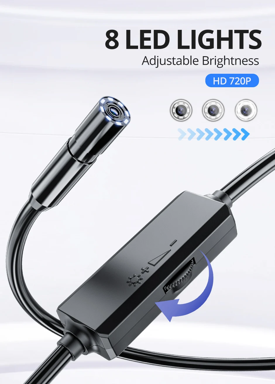 8mm Endoscope Camera For iPhone iPad IOS & Android Type-c Led Light IP67 Borescope Industry Inspection Camera With Semi-Rigid 5