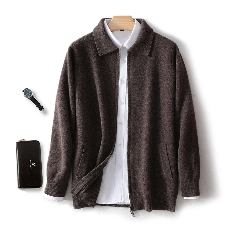 Cashmere Jacket Sweater Men's Spring/Autumn Cashmere Men's Lapel Collar Knit Cardigan High-end Business Casual Coat
