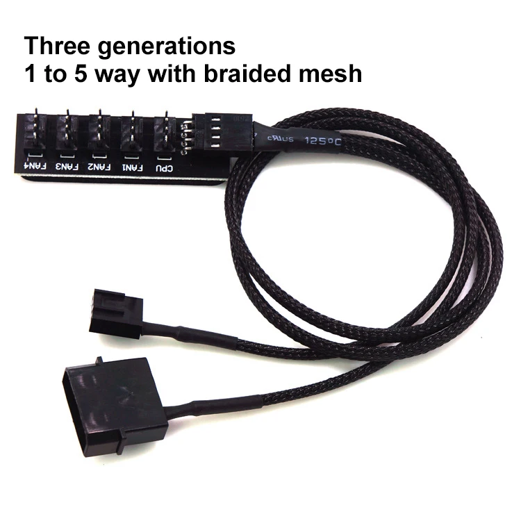 4Pin PWM 1-5 Way Fan Hub Splitter with Braided Cable, 3/4-Pin Compatible for CPU