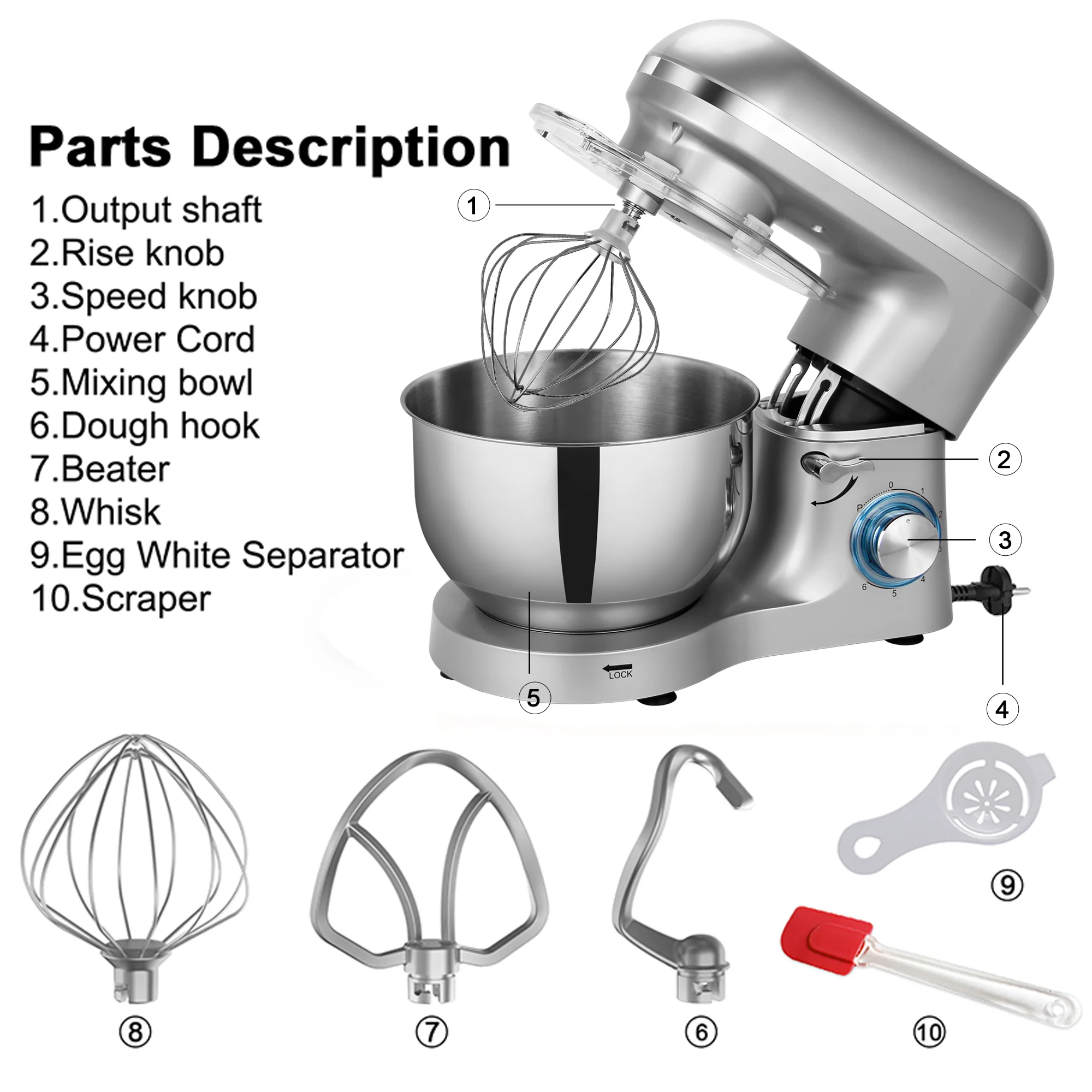 1400W Silver Kitechen Aid mixes with three accessories 3