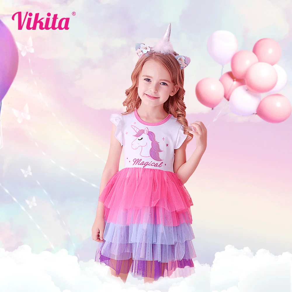Kids Sleeveless Lace Drsses for Girls Party Dress Unicorn Embroidery Birthday Tutu Dresses Children Casual Wear Summer Vestidos cocktail dresses