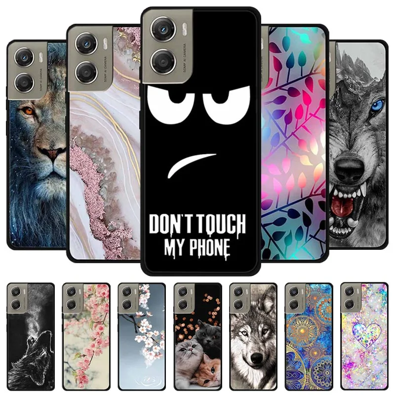 Cute Cartoon Animal Soft Silicone Back Cover with Flower Design - Black