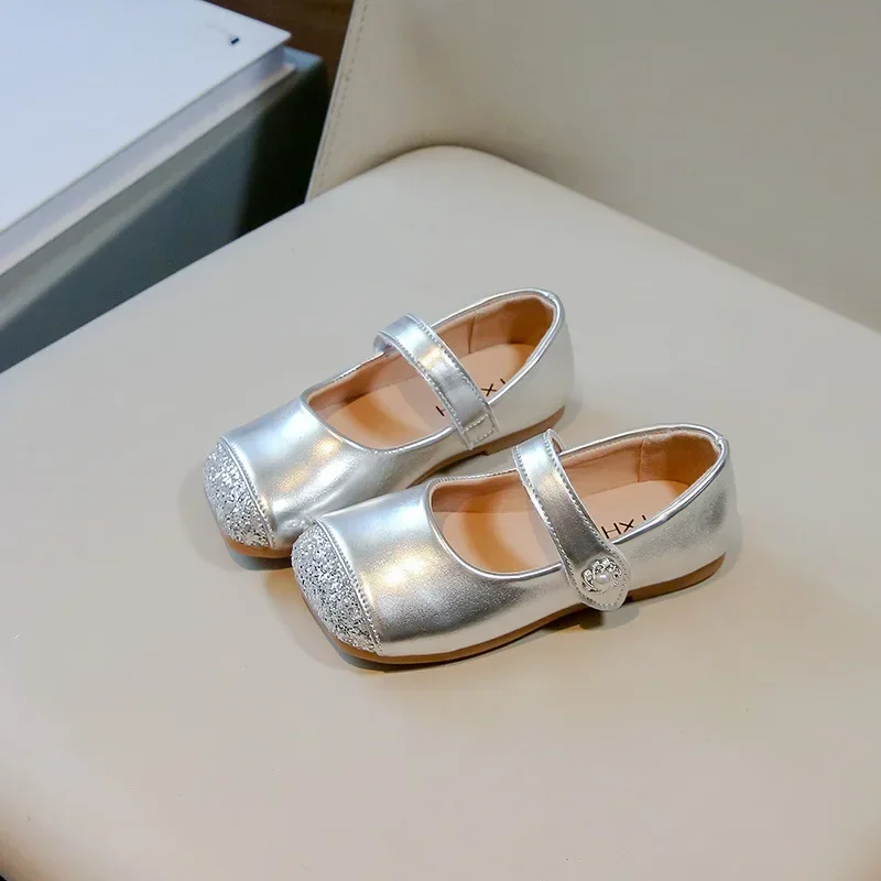 British Style Little Girl Leather Shoes Sequins Patchwork Kids Party Shoes Luxury Fashion Children Causal Princess Wedding