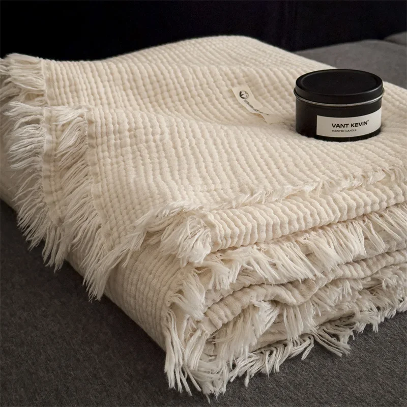 YHomeTasselDecorChunkyKnitThrowBlanketforSofaLuxury100%CottonSix-layerGauzeBlanketsSolidColorBreathableNapBl-AliExpress