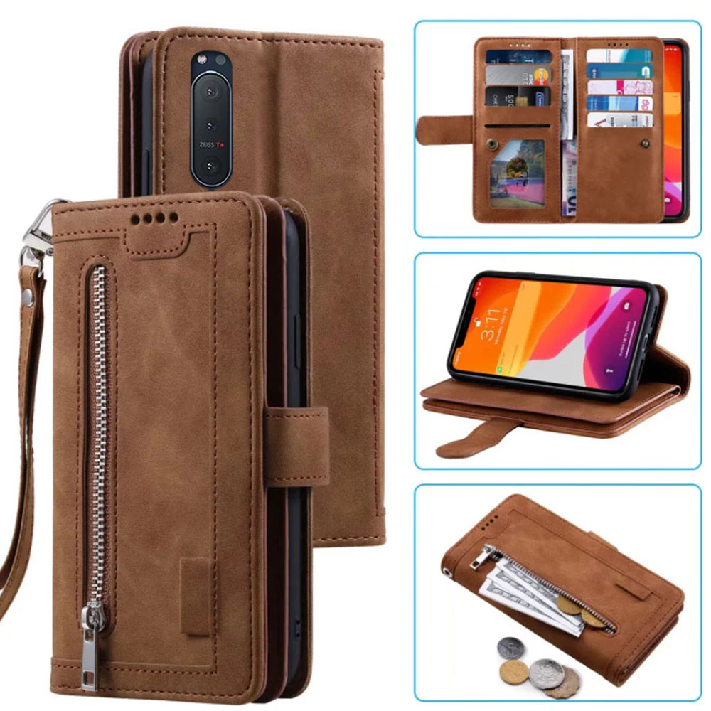 9 Cards Wallet Case For Sony Xperia 5 Ii Case Card Slot Zipper Flip Folio With Wrist Strap Carnival For Sony Xperia 5 Ii Cover