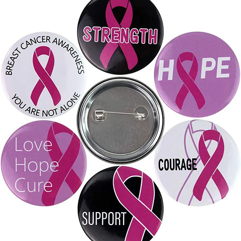 

50 Pcs Breast Cancer Awareness Badge Button Pins Pink Ribbon October Badge for Cancer League Diameter 1.73 Inch Survivor Gifts