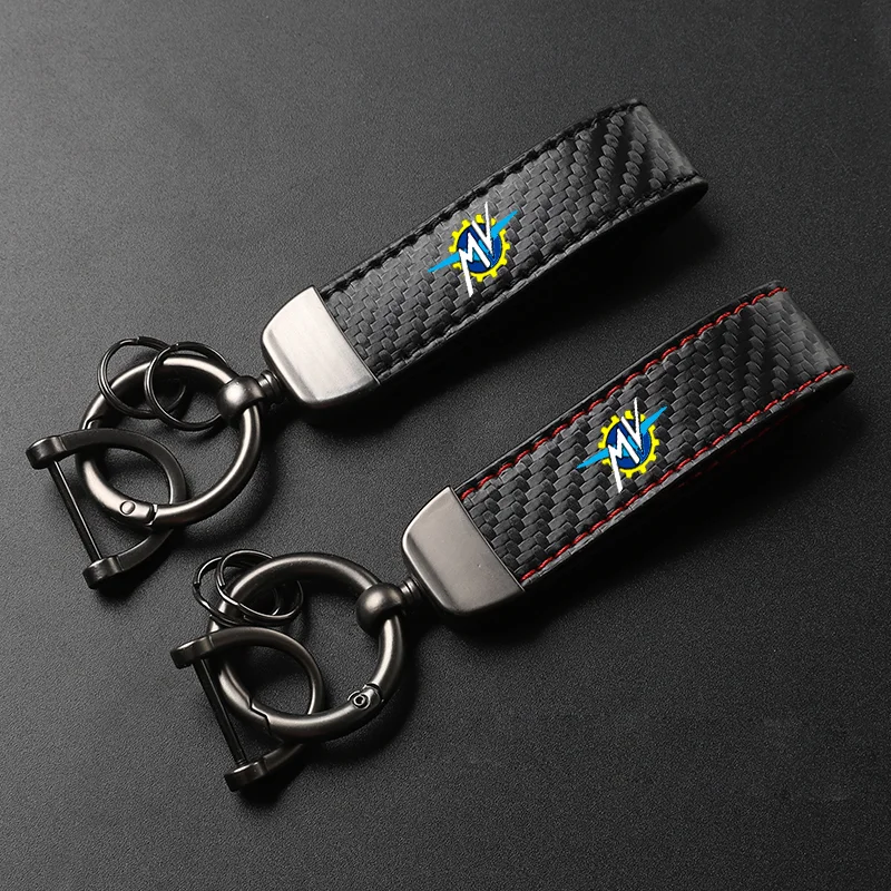 Motorcycle Carbon Fiber Leather Keychain Horseshoe Buckle Jewelry For Mv Agusta F3 675 800 Brutale 800 1000 Motorcycle