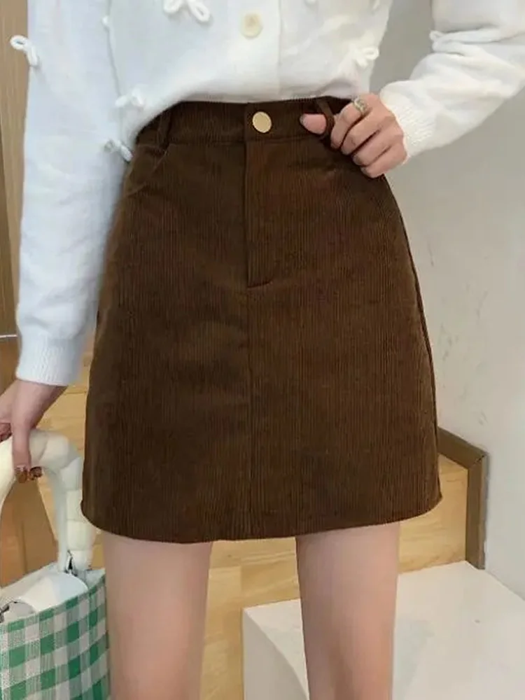 High Waist Slim New Women Skirt Autumn Winter Corduroy Buttocks Short Pockets Style Elegant Hip Wrap women s autumn and winter new fashion solid color pockets korean version loose high waisted plush straight leg wide leg pants