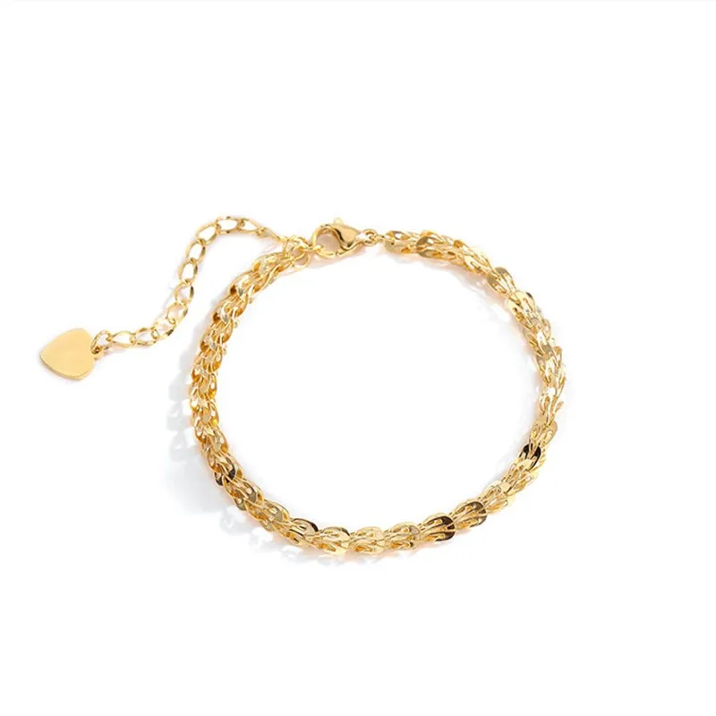 Bracciale Oro Giallo 18 KT (750) Cuori Maglia Liscia E Satinata - Foto 2