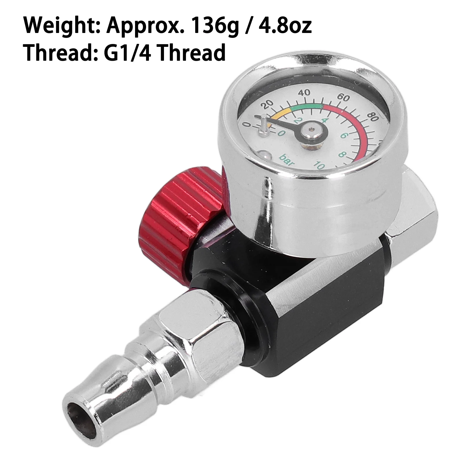 G1/4in Thread Spray Paint Gun Air Pressure Regulator Pressure Regulating Adjusting Valve Gauge 0-140 PSI Adapter Pneumatic Tool 6