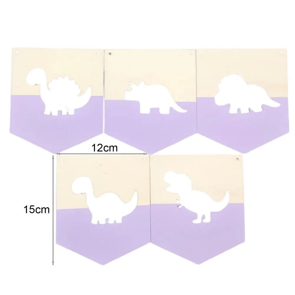 Bunting Banner Nordic Style DIY Dinosaur-shaped Hole Cute Decorative Wood Slices Holiday Party Banner Home Decoration  6