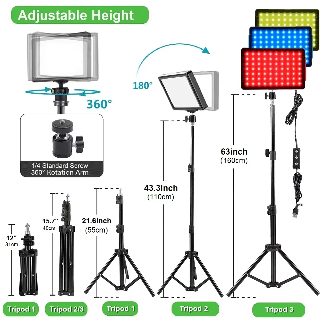 Adjustable Tripod Stand with LED Video Light For Live Stream Photo Studio Light Panel Photography Dimmable Flat-panel Fill Lamp