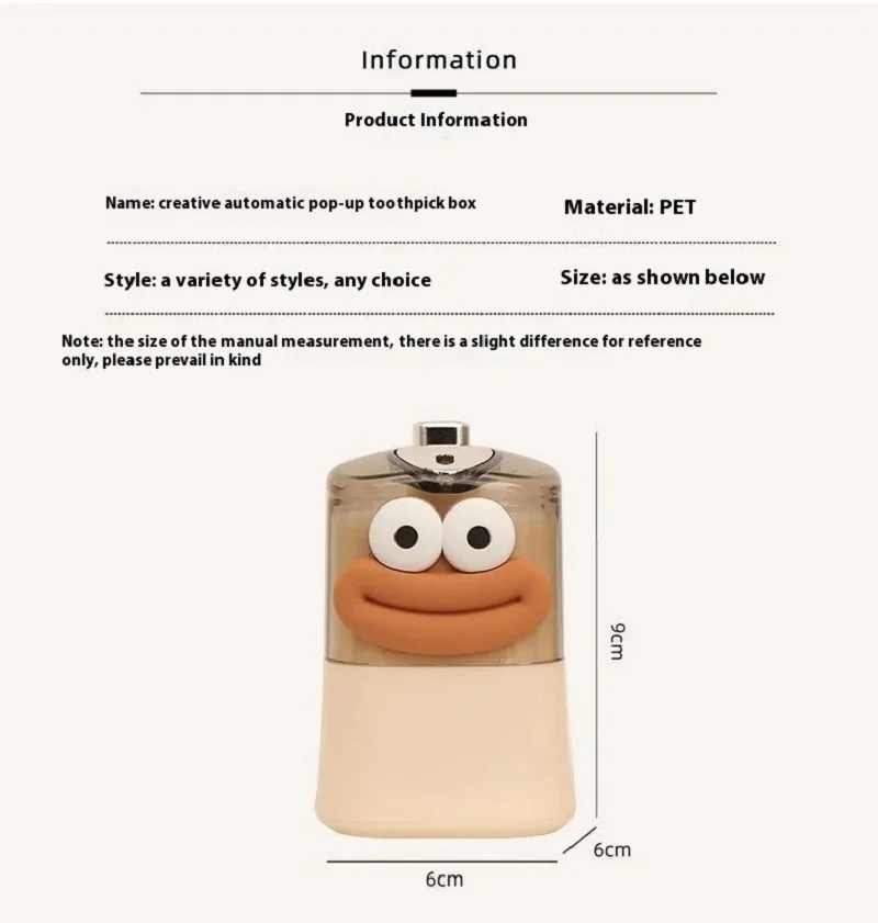 Description Picture 6 of itemAuto Pop-Up Plastic Toothpick Holder Cute Cartoon Animal Character Toothpick Storage Box Automatic Ejection Toothpick Container