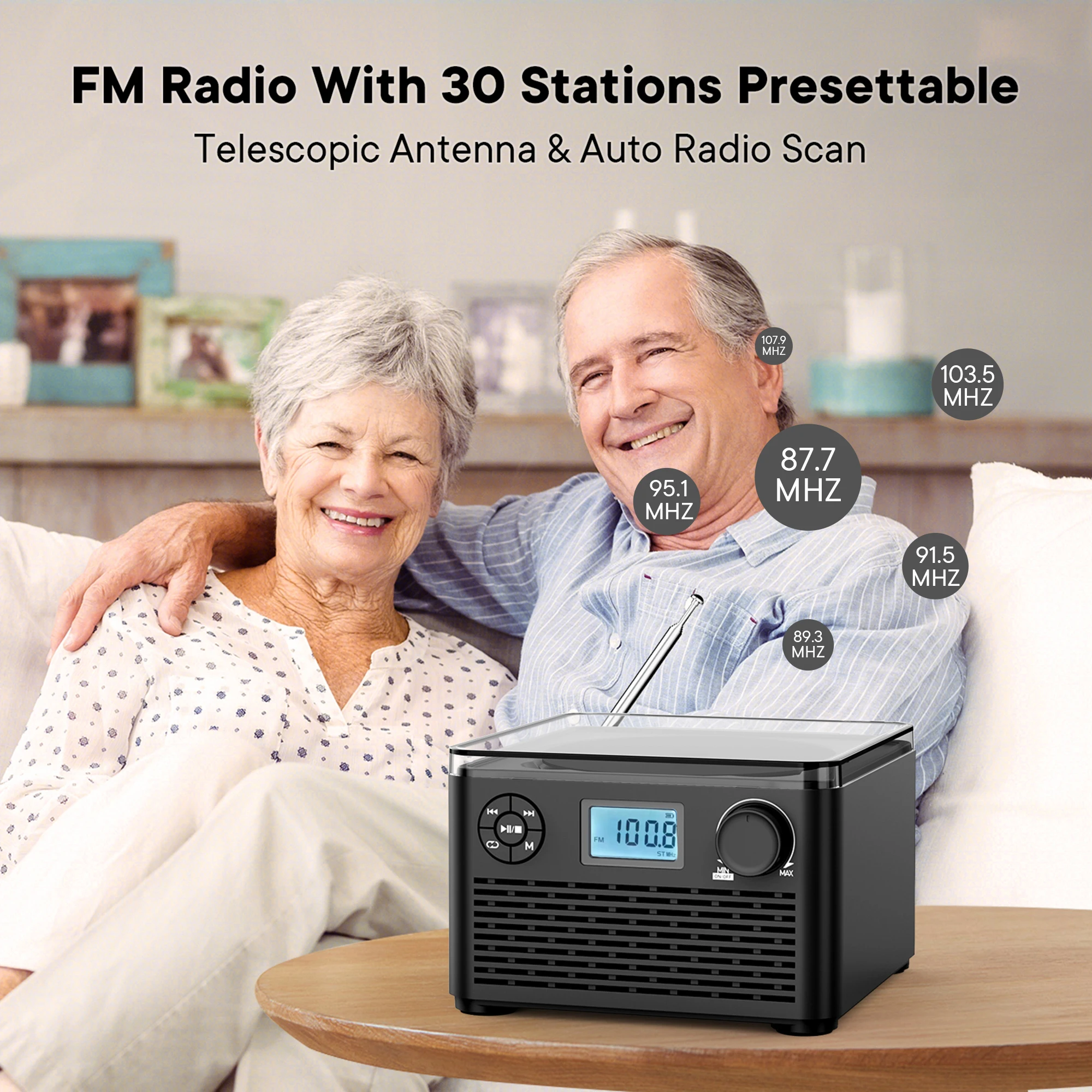 Portable CD Player with Speakers and Bluetooth: Rechargeable CD Boombox with FM Radio-plays CD/MP3 disc/USB/TF - 6