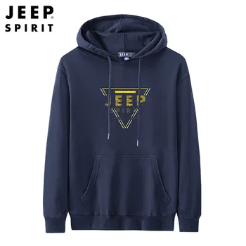 JEEP SPIRIT 심플 남성용 후드 스웨터, 캐쥬얼 편안한 다용도 루즈 스포츠 탑, 클래식 스웨터, 가을 패션