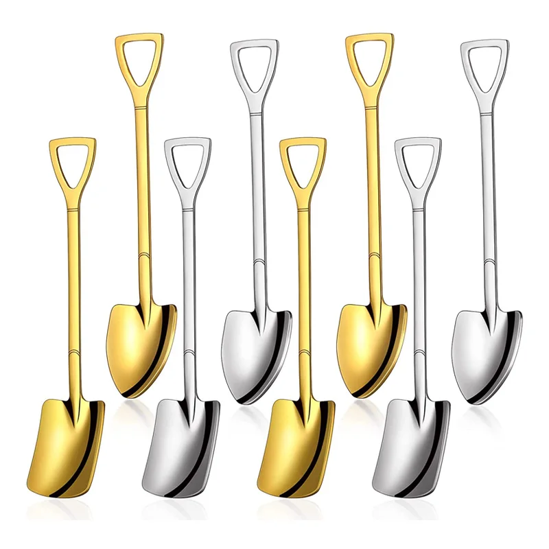 Shovel Spoons Stainless Steel TeaSpoons Creative Coffee Spoon for Ice cream Dessert Scoop Tableware Cutlery set 1/2/4pcs