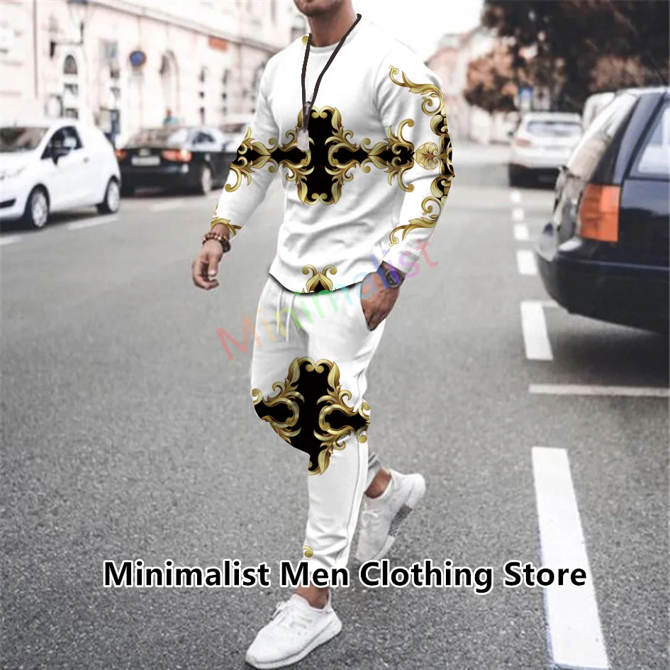 2023 Autumn Tracksuit For Men Long Sleeve T Shirt+Trousers Set Luxury 2 Piece Outfits Casual Jogging Suit Oversized Streetwear