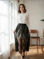 Demi-jupe taille haute en dentelle pour femmes, jupon, sous-robe, basique, été 3