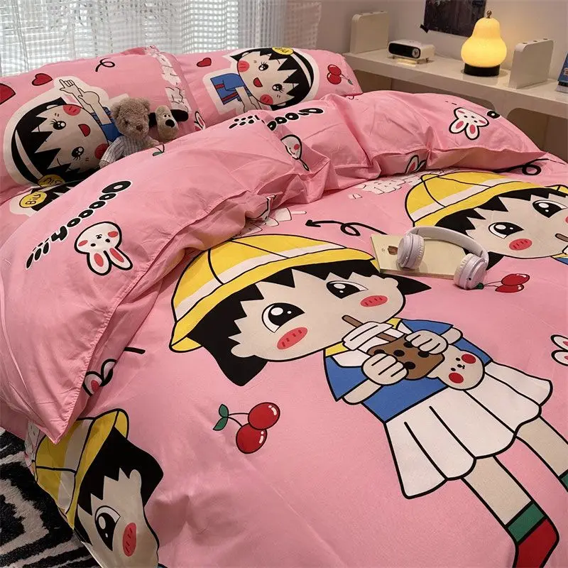 

Комплект постельного белья Cherry Maruko-chan с пододеяльником, цвет вишневый, цвет красный, для девочек, новинка, милые подарки, бесплатная доставка