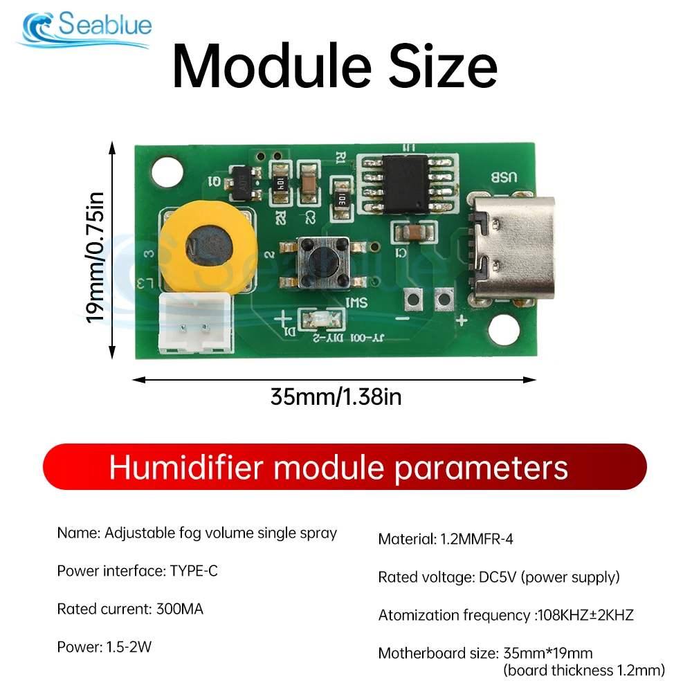 TYPE-C USB 5V Humidifier DIY Kits Mist Maker and Driver Circuit Board Fogger Atomization Film Atomizer Sheet Mini Oscillating