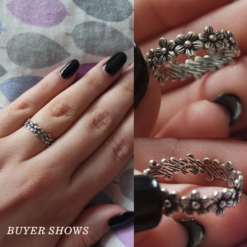Silver Ring 925 Silver Small Daisies Ring For Women Flower Vintage Processing Real Sterling Silver Boho Accessories Minimalism Jewelry