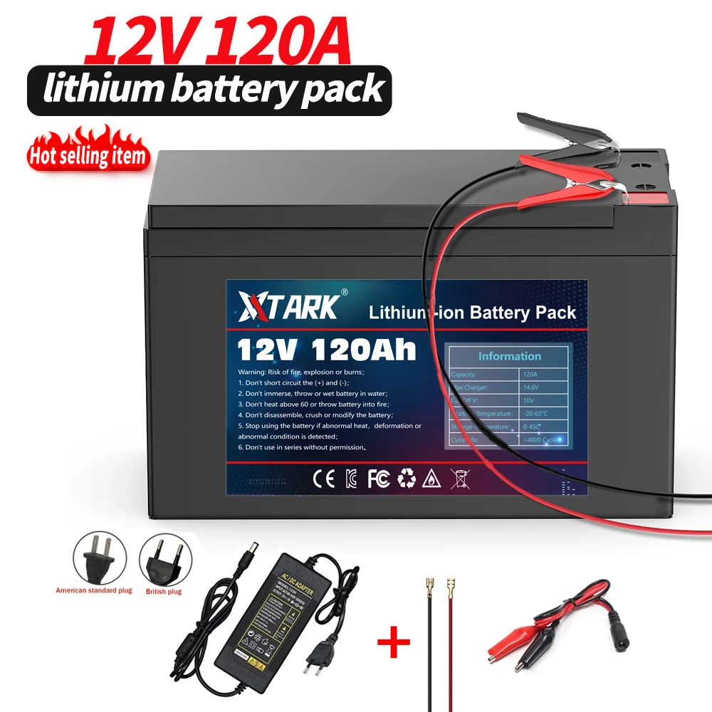 

NEW Sprayers 12V 120Ah Built-In High Current 30A BMS 18650 Lithium Battery Pack For Electric Vehicle Batterie 12.6V Charger