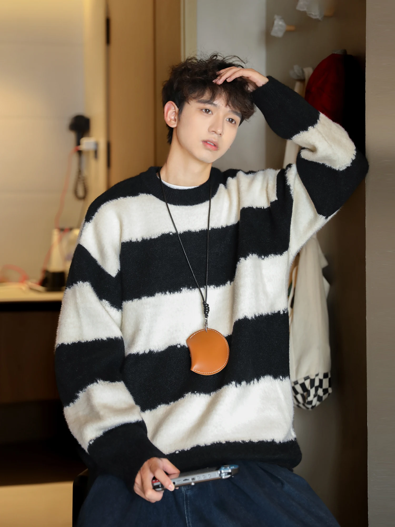 Pullover Sweater Men's Striped round Neck Fashion Color Matching Couple's Autumn and Winter New Fashion Casual Inner Versatile