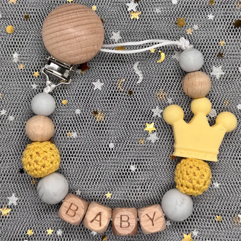 Name Personalise Beech Baby Boy Girl Pacifier Clips Holder Chain Chew Silicone Crown Infant Newborn Teether Teething Gift pacifier clip pacifier chain pacifier accessories teether clip baby silicone accessories