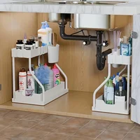 Organisateur sous évier à 2 niveaux peu encombrant, boîte de rangement extractible, organisateur de tiroir essentiel Durable de grande capacité pour cuisine et salle de bains 2
