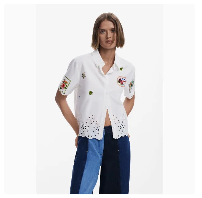 Außenhandel Originalbestellung, spanisches neues Produkt, bestickter Druck, cooles lässiges Damenhemd für Frühling und Sommer – Detail 7