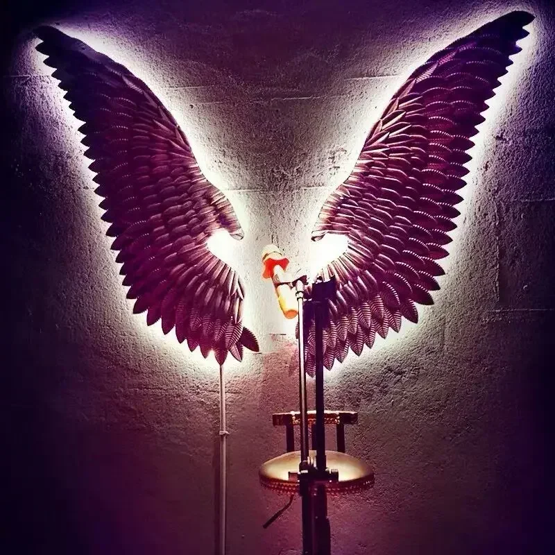 Vintage Decoration Industrial Style Iron Wing Bar Wall LED Decoration Photo Background Wall Props Wiccan Decor