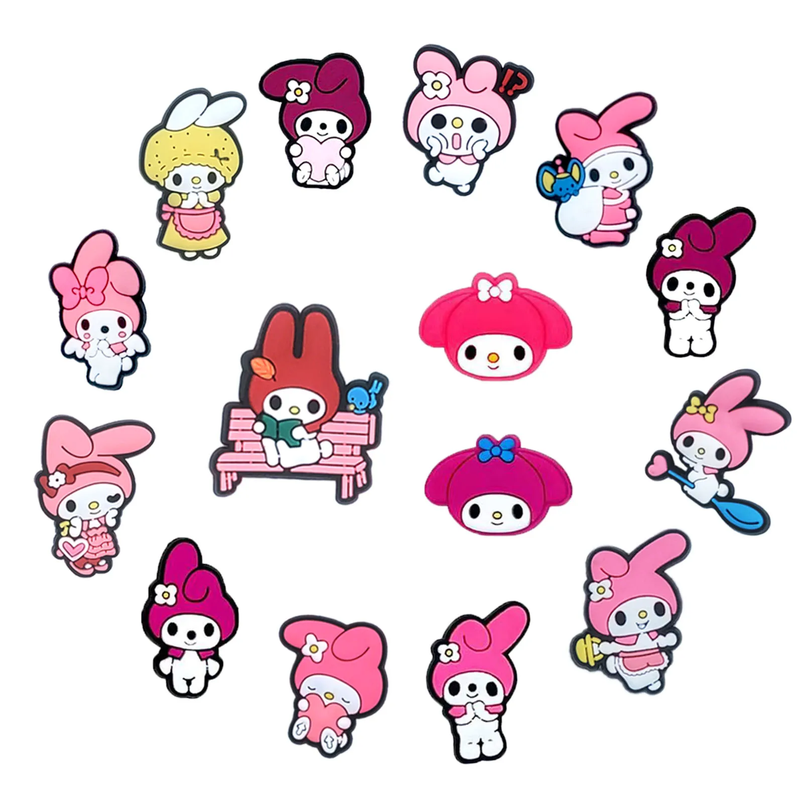 15Pcs 산리오 멜로디 시리즈 샌들용 신발 참, PVC DIY 신발 장식 액세서리 신발 핀 크리스마스 선물로 좋아요