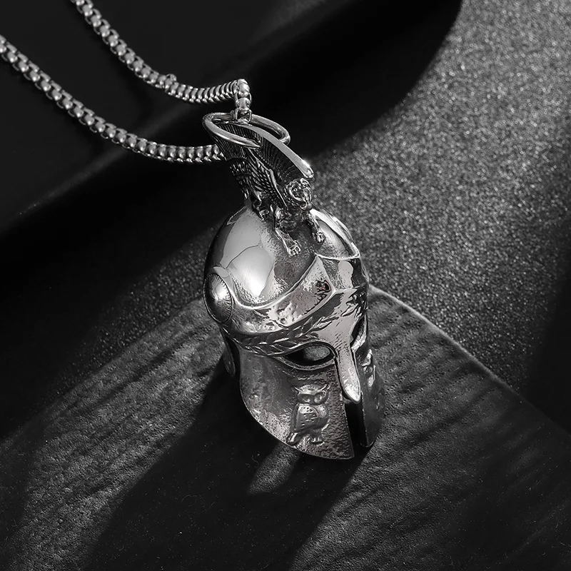 Stainless steel - Roman warrior helmet Sparta Ancient Greek warrior helmet pendant necklace
