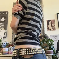 Femmes Y2k Grunge chemises rayé Baggy col rond manches courtes Emo hauts 2000s Harajuku Vintage adolescentes filles Goth vêtements 3