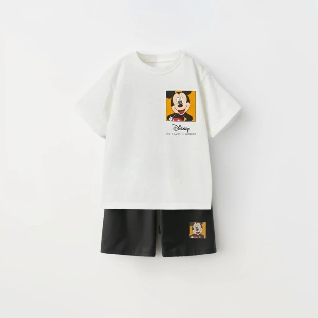 Disney Summer New Style Boys' Short Sleeved Orange T-shirt Shorts Two-piece Set Children's Breathable Casual Outfits Kids Top 5