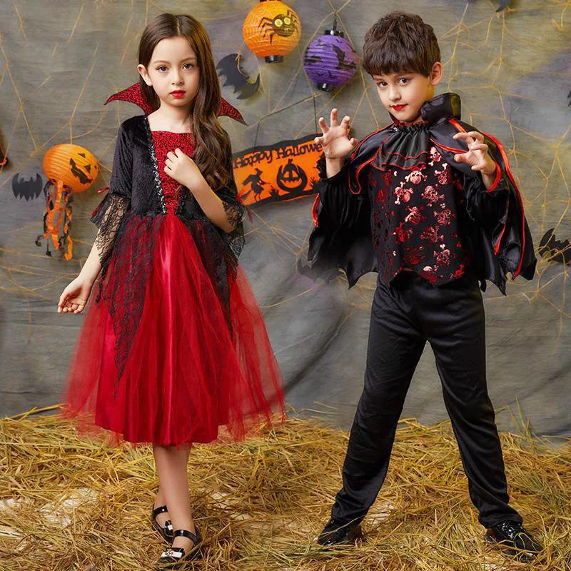 Halloween Scary Vampire Princess Dress Girl Ghost Costume Cape Children