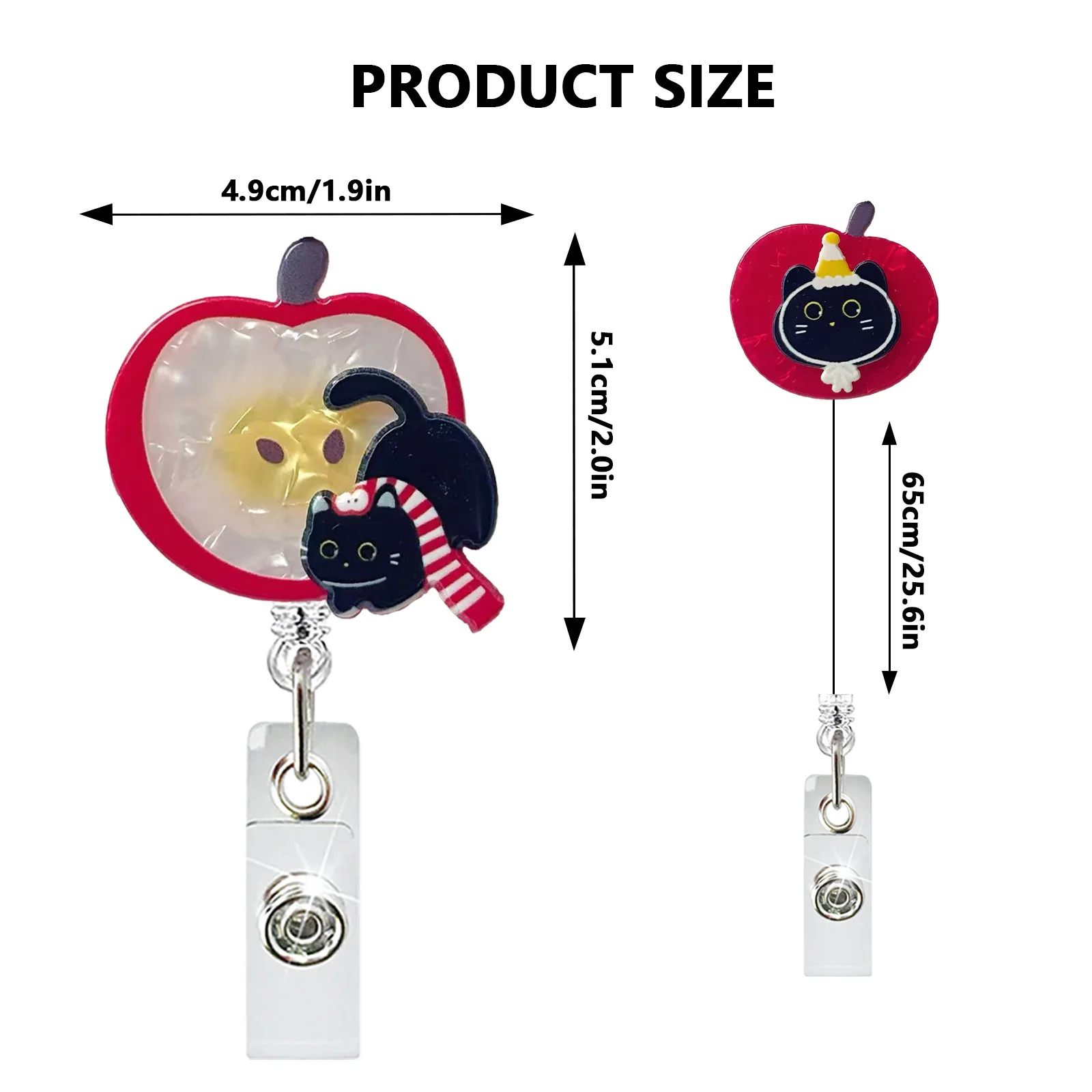 New Red Apple Retractable Nurse Badge Scroll Cute Little Black Cat Student Worker Name Tag Id Card Holder Key Lanyard