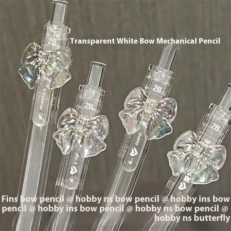 Kawaii Transparent Bowknot Mechanical Pencil with 2B Refills – Cute Stationery Set, 1/4 Pack