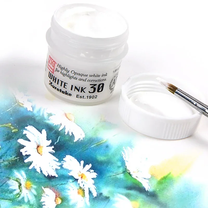 Japan Kuretake White High-gloss Watercolor Ink 30ML Opaque Waterproof Hand-painted Comic Special Pigment Art Painting Supplies watercolor pigment