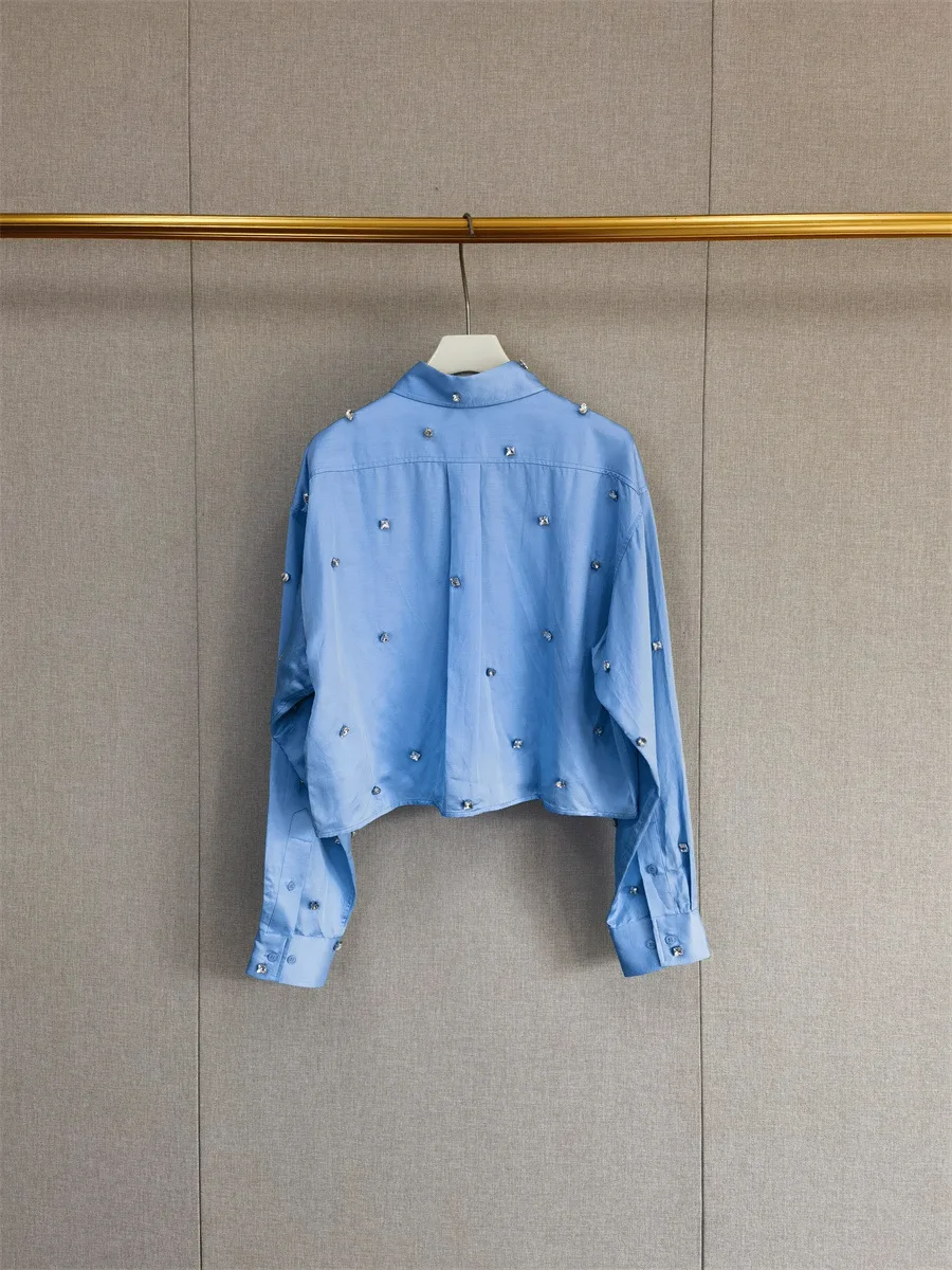 

Новинка 2024, Ранняя весна, женская повседневная короткая рубашка с украшением