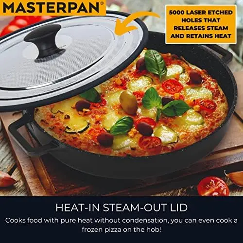 MasterPan Stovetop Oven Grill Pan with Heat-in Steam-Out Lid, Red, 12